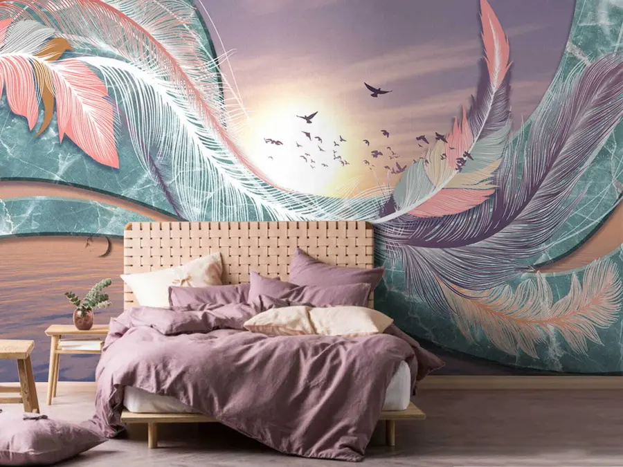 Fototapete Federn im Meer bei Sonnenuntergang u59821