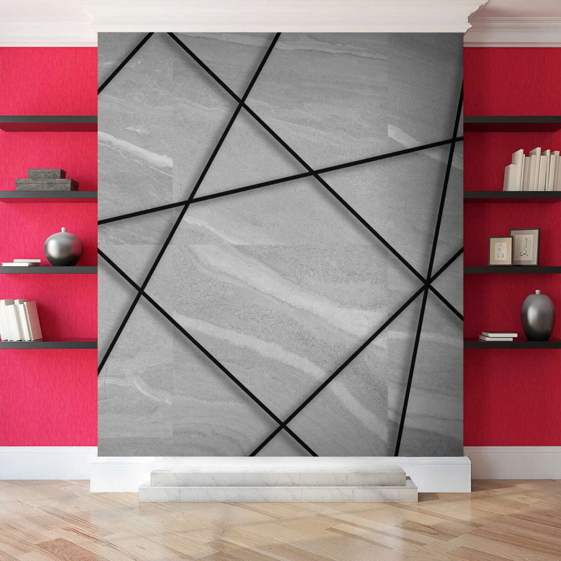 Fototapete Grauer Marmor und schwarze Linien u16341