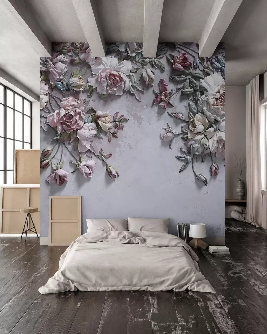 Fototapete Volumetrische Rosen an der Wand u31869