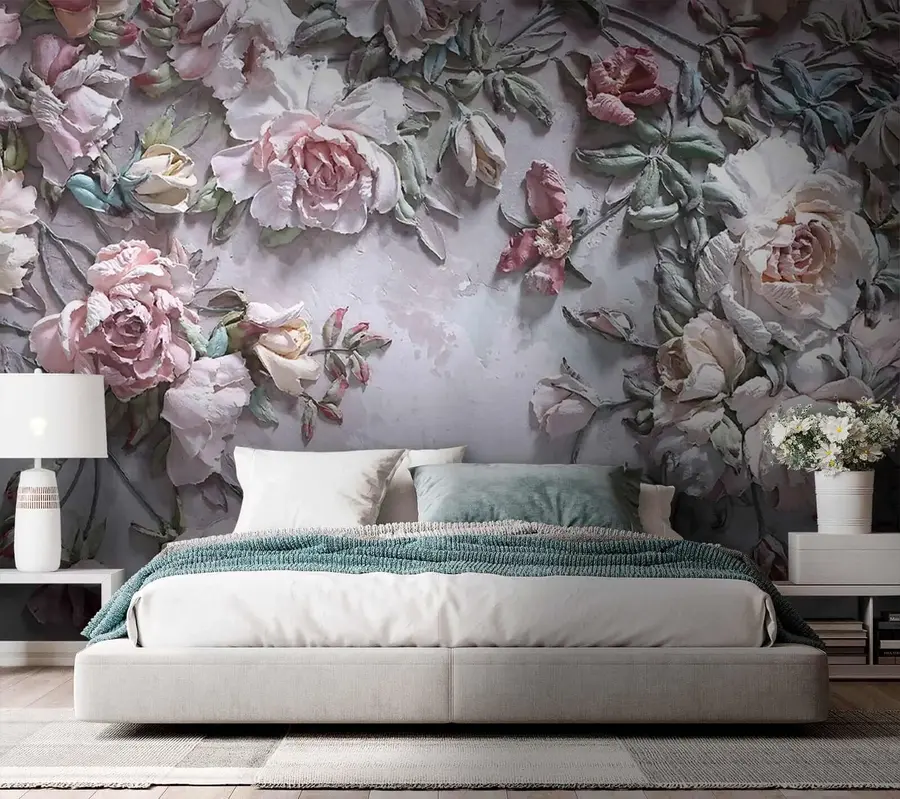 Fototapete Volumetrische Rosen an der Wand u31869