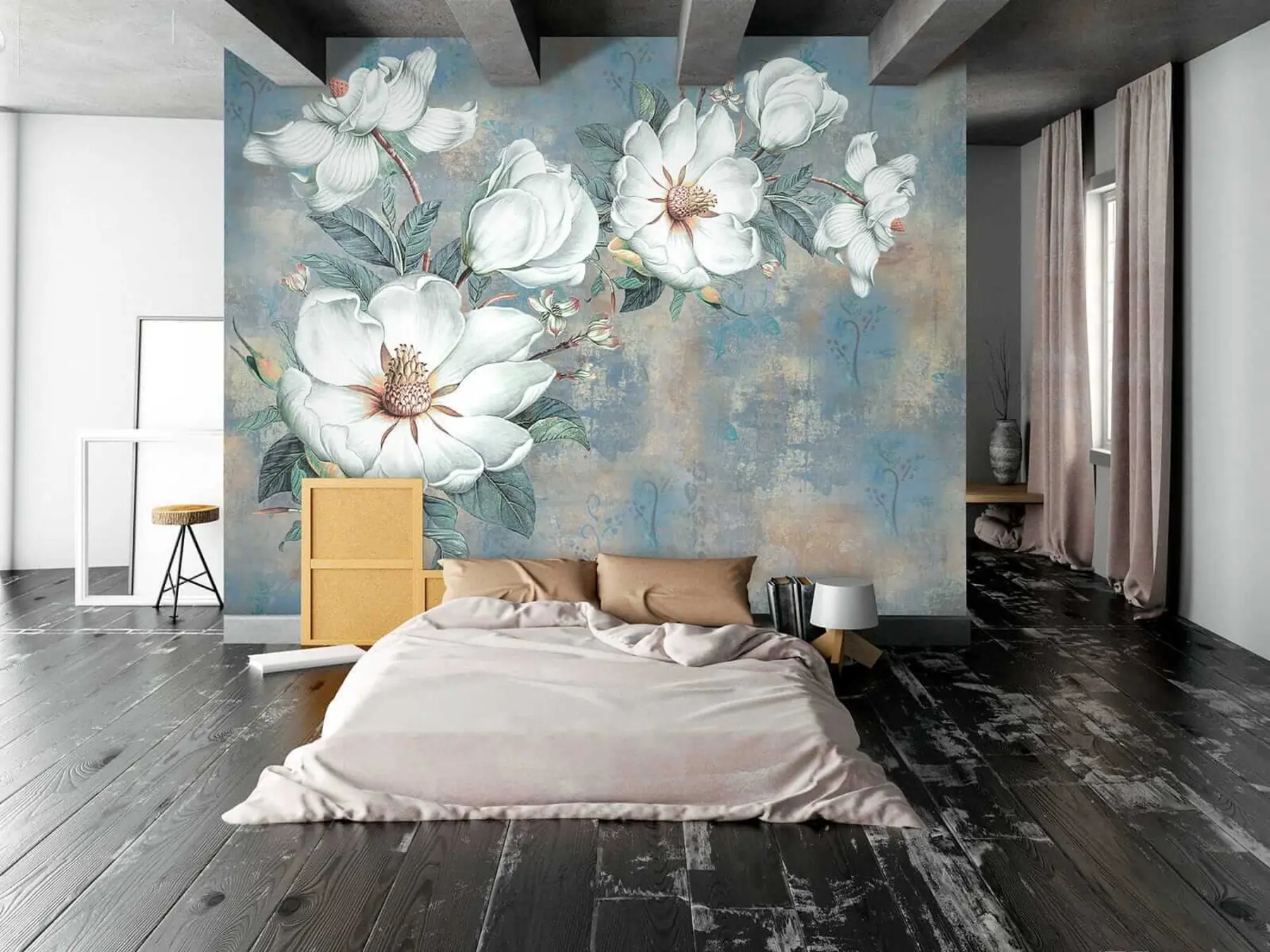Fototapete Magnolien an der Grunge-Wand u38839