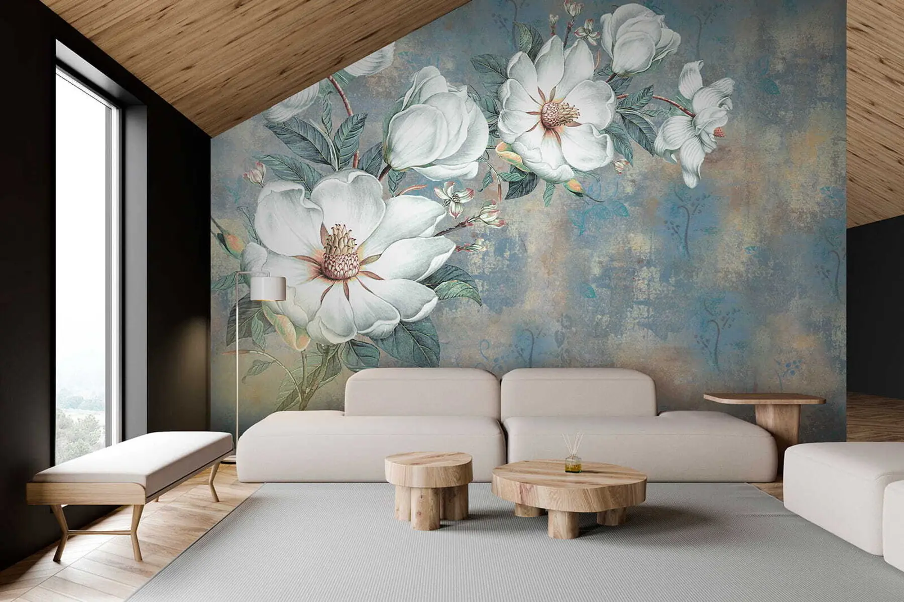 Fototapete Magnolien an der Grunge-Wand u38839