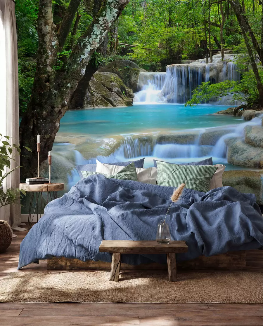 Fototapete Wasserfall-Stromschnellen im Wald u54260