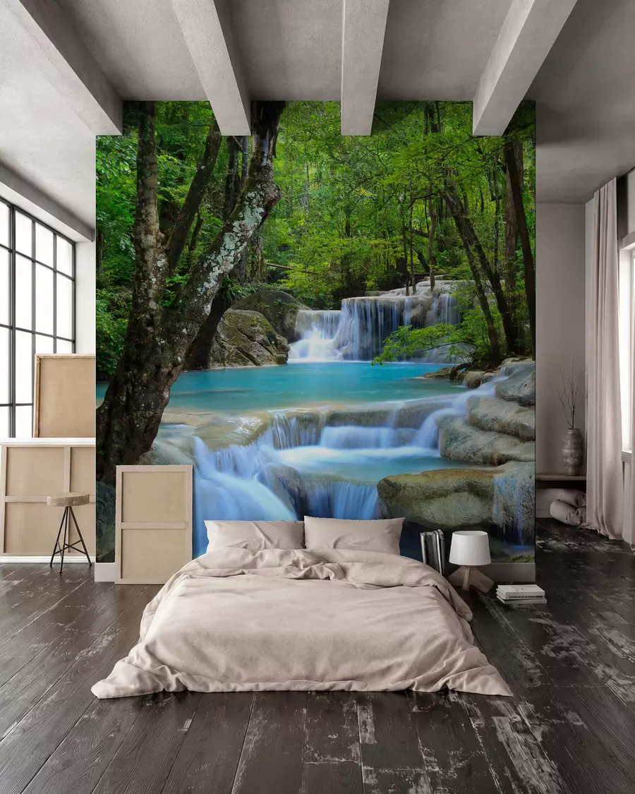 Fototapete Wasserfall-Stromschnellen im Wald u54260