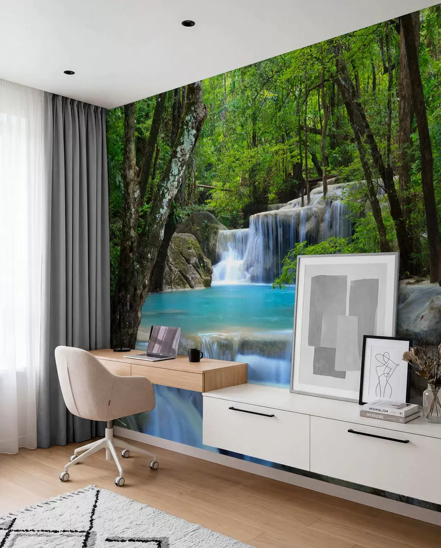 Fototapete Wasserfall-Stromschnellen im Wald u54260
