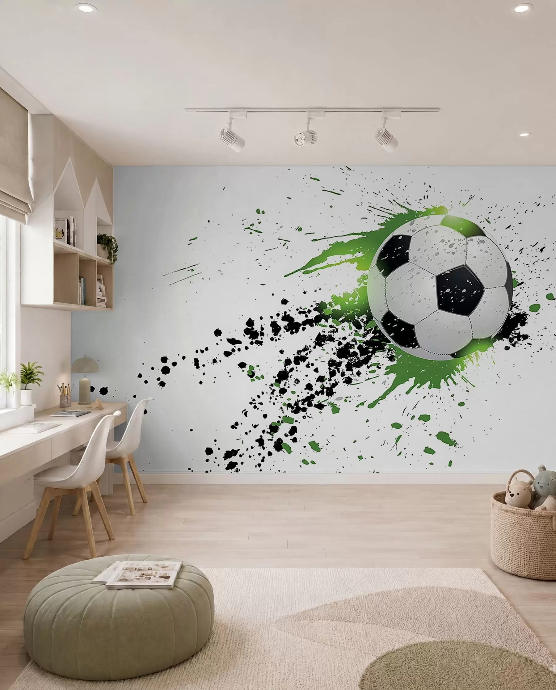 Fototapete Fußball mit grünen Spuren u57431