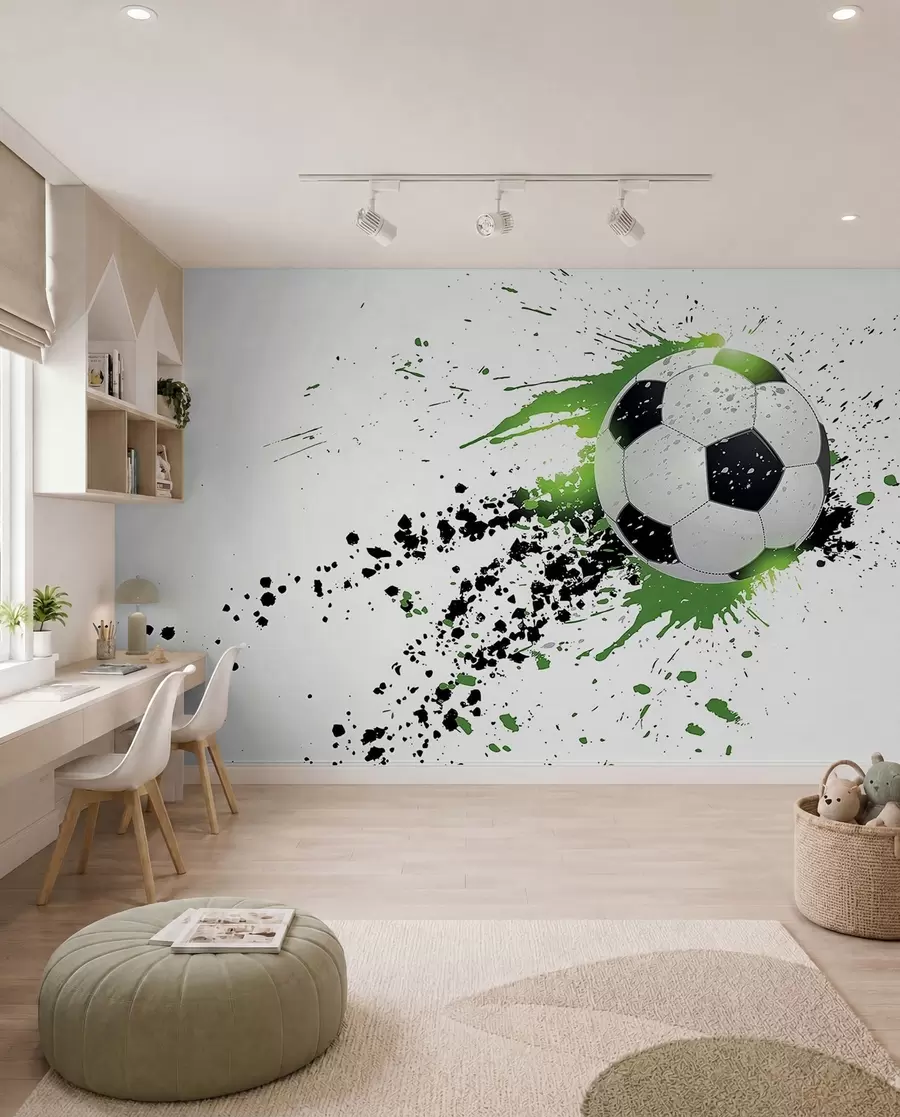 Fototapete Fußball mit grünen Spuren u57431