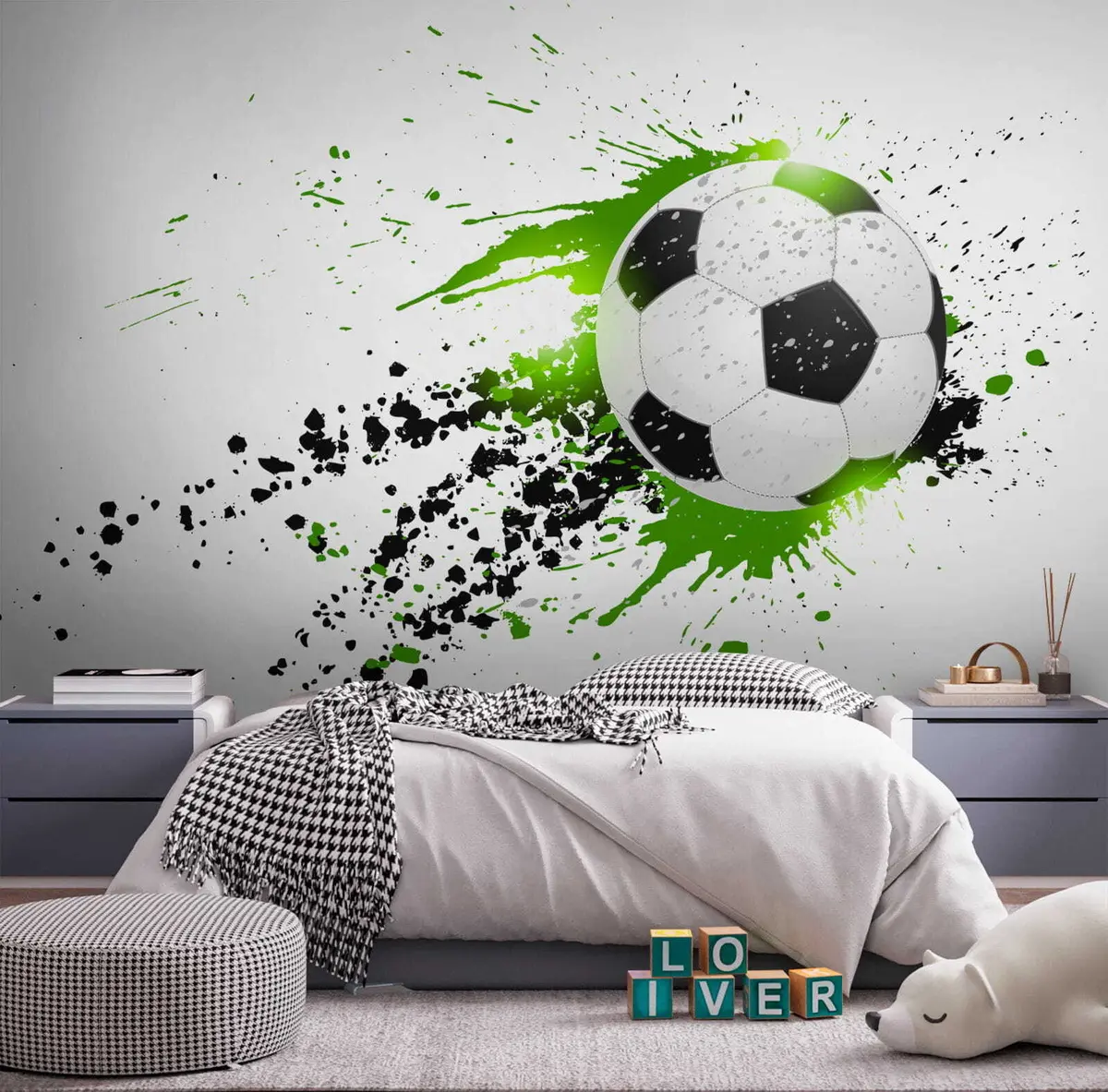Fototapete Fußball mit grünen Spuren u57431