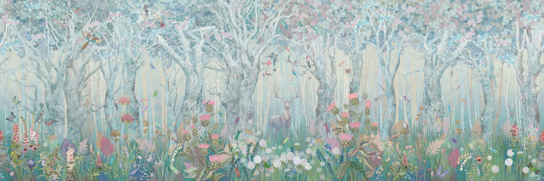 Fototapete Hirsche und Vögel im Zauberwald u60061