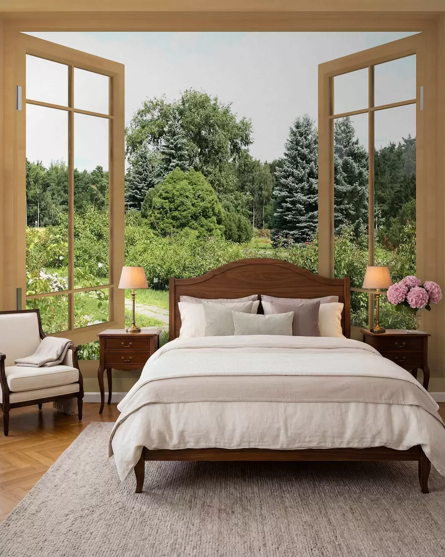 Fototapete Offenes Fenster zum Garten u60673