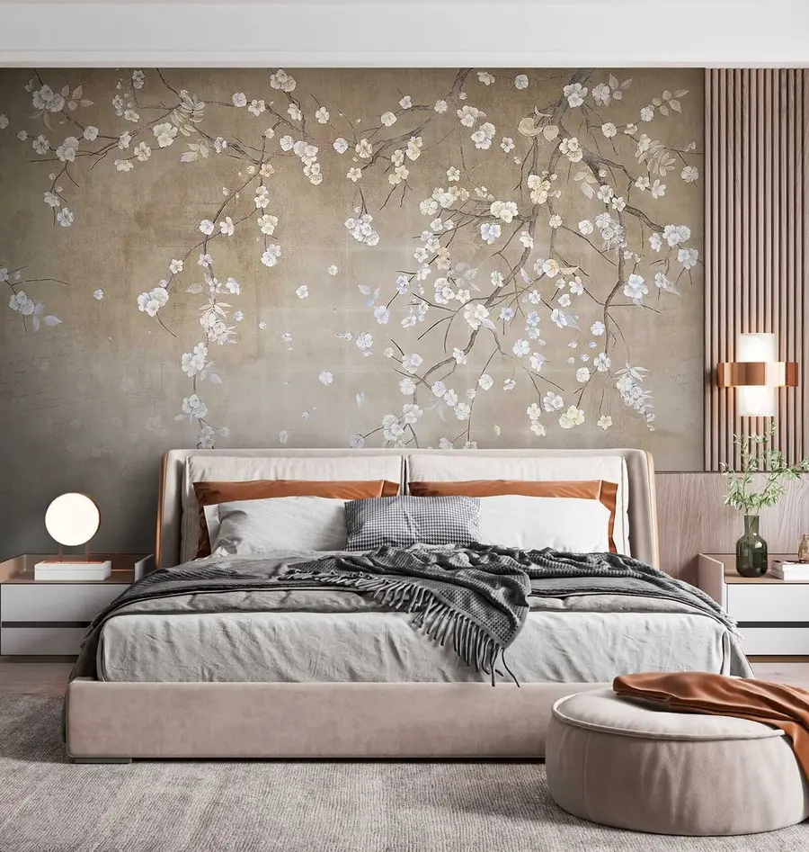 Fototapete Blühender Baum an einer schäbigen Wand u61369