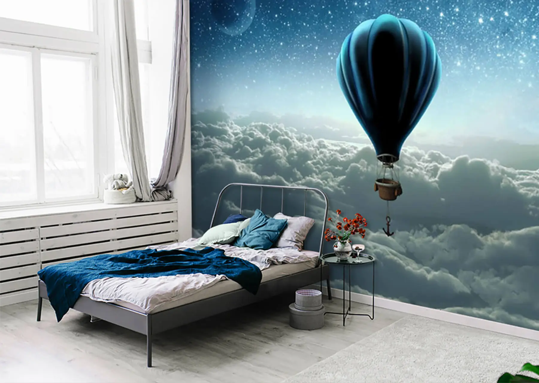 Fototapete Heißluftballon auf dem Hintergrund des Nachthimmels u70538