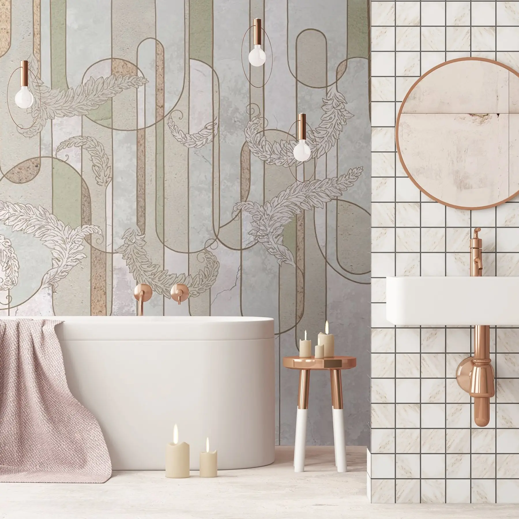 Fototapete Bögen und Farne auf Marmor u71419