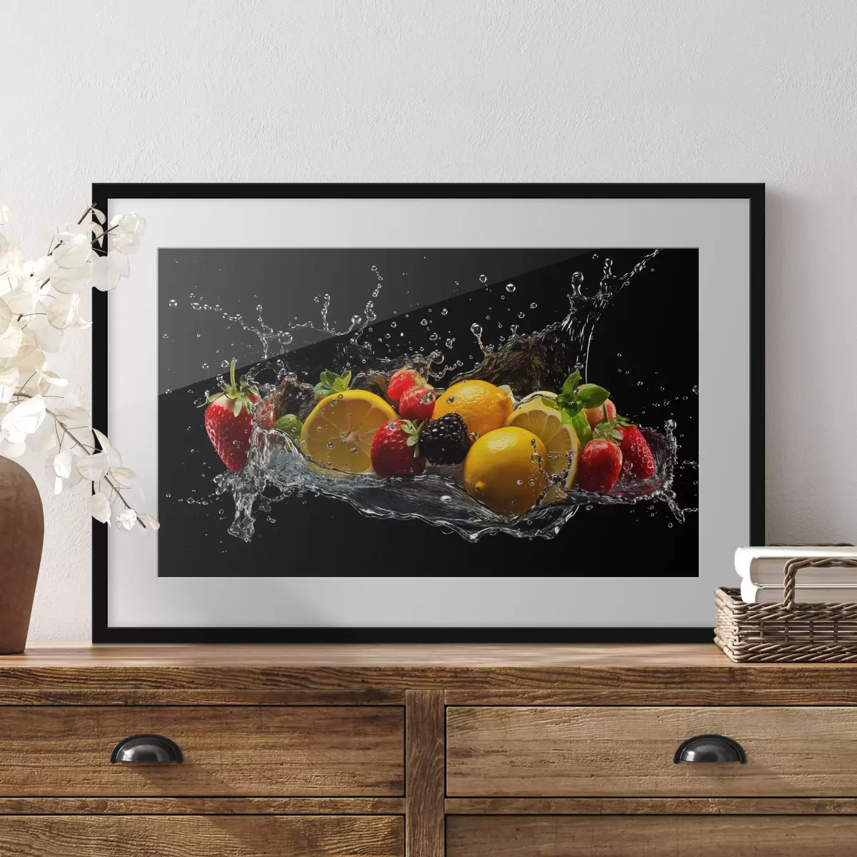 Poster Obst in einem Spritzer Wasser f37044