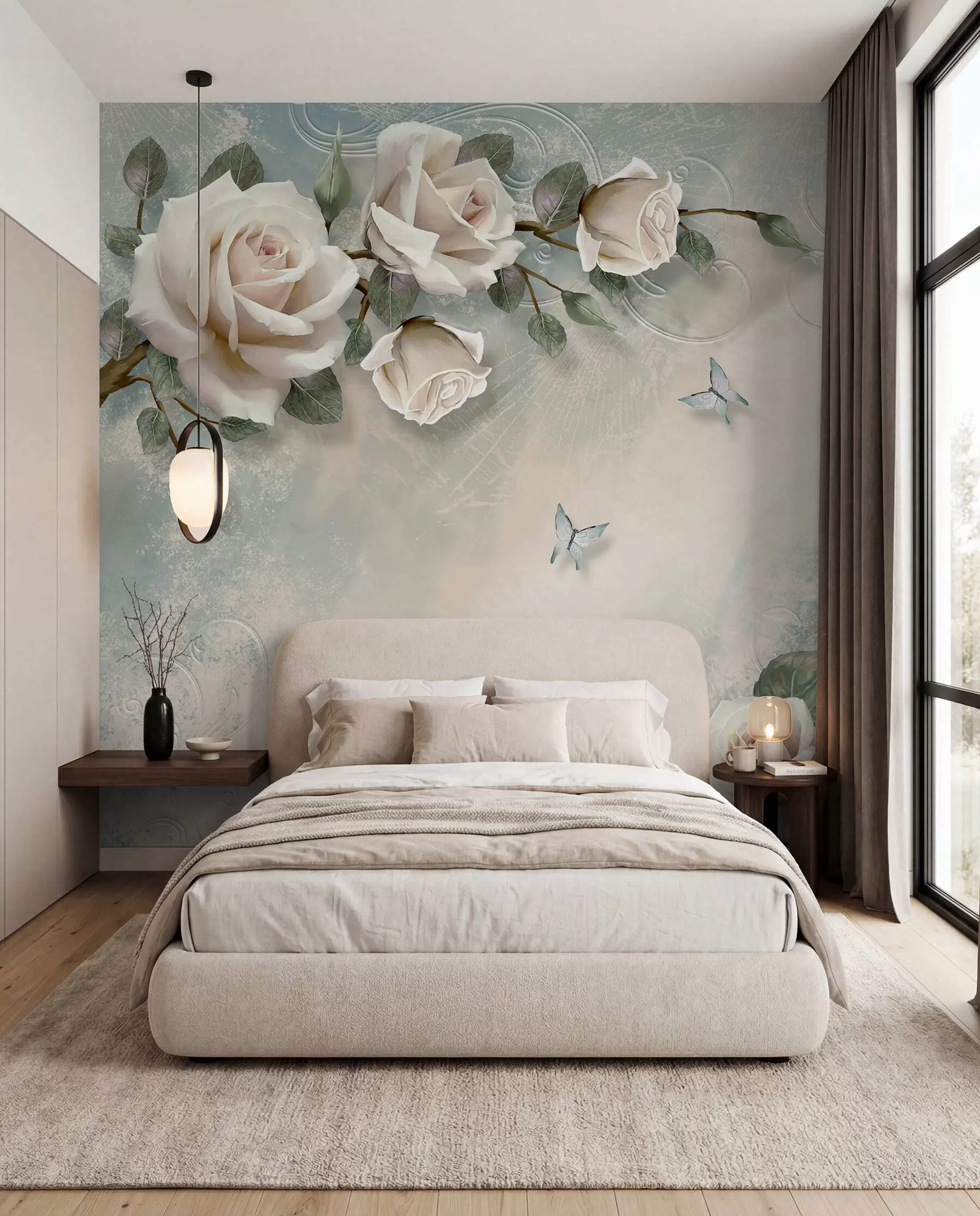 Fototapete Ein Zweig der Creme-Rose u31353d1