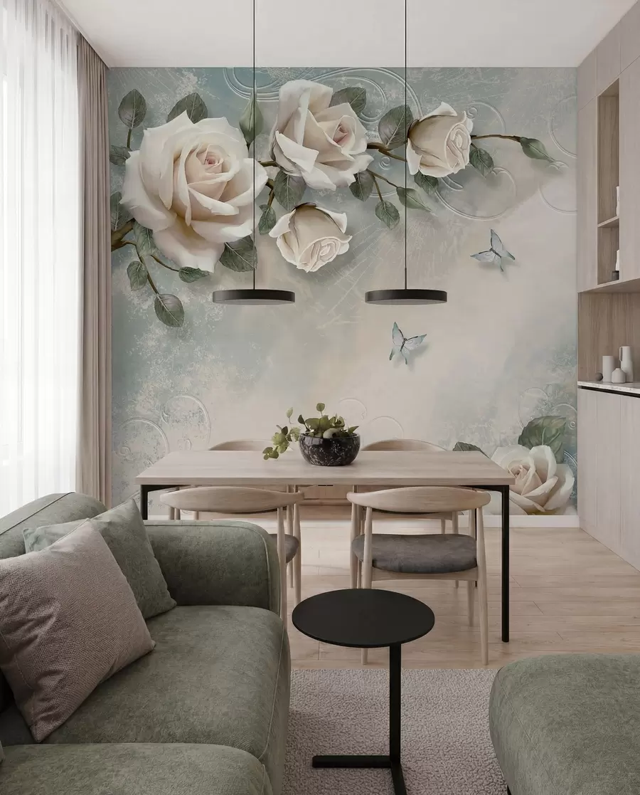 Fototapete Ein Zweig der Creme-Rose u31353d1