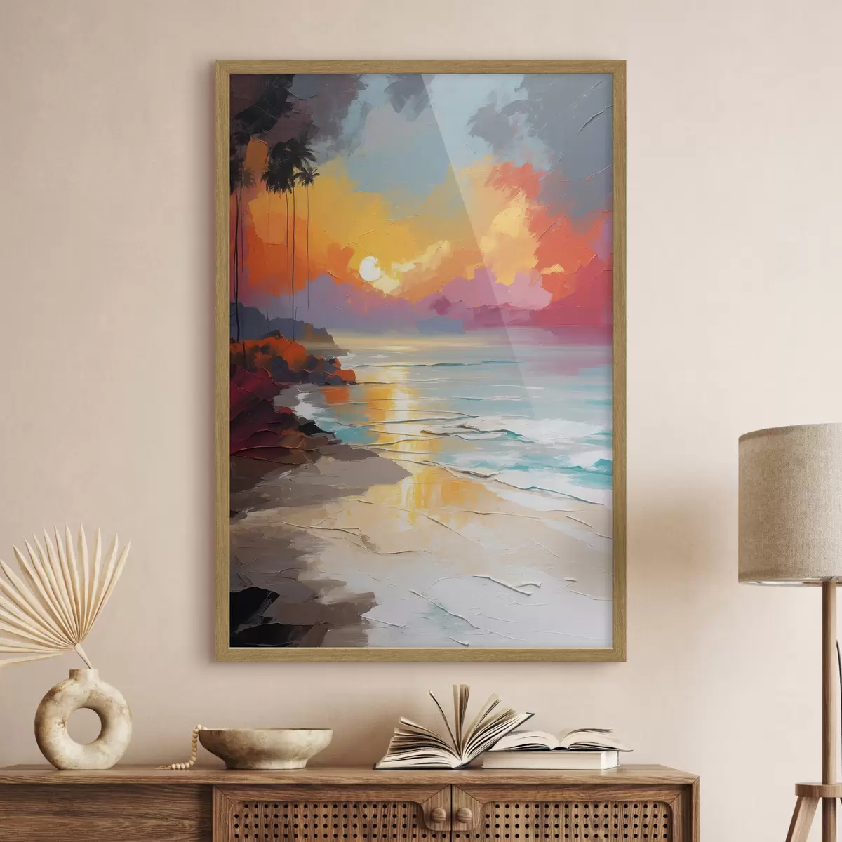 Poster Morgendämmerung am Meeresstrand in Öl f37800