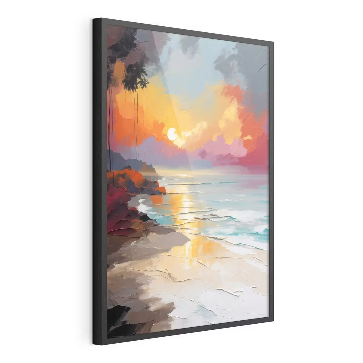 Poster Morgendämmerung am Meeresstrand in Öl f37800