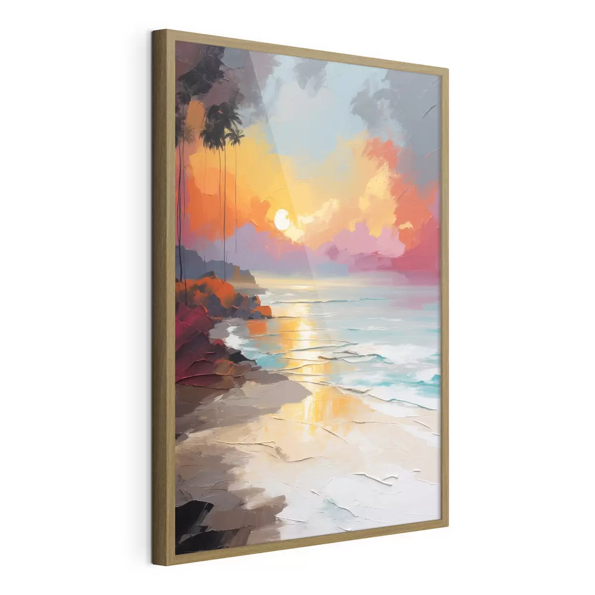 Poster Morgendämmerung am Meeresstrand in Öl f37800