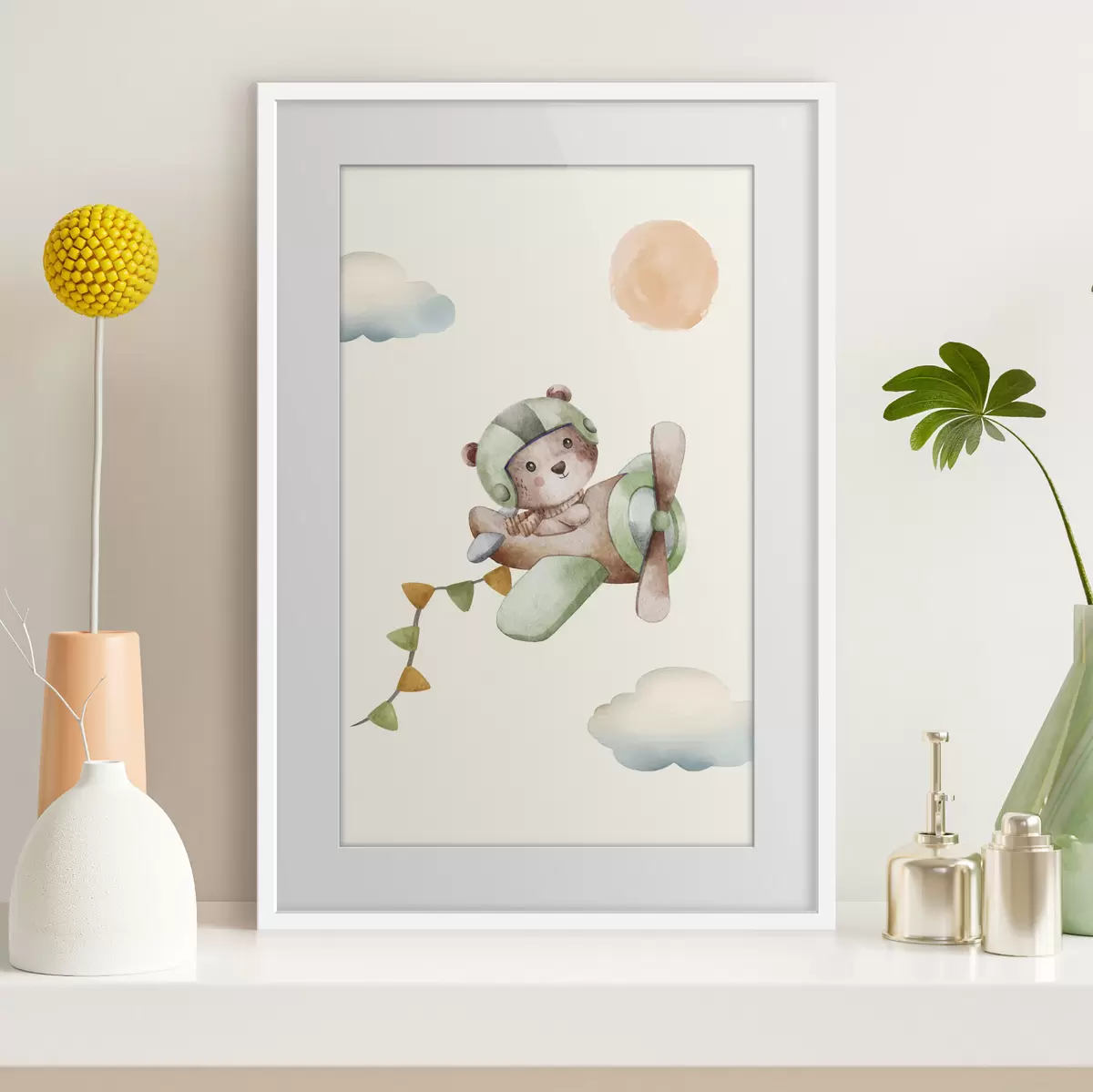 Poster Der Flug eines Teddybären in einem Medizinschrank f37916