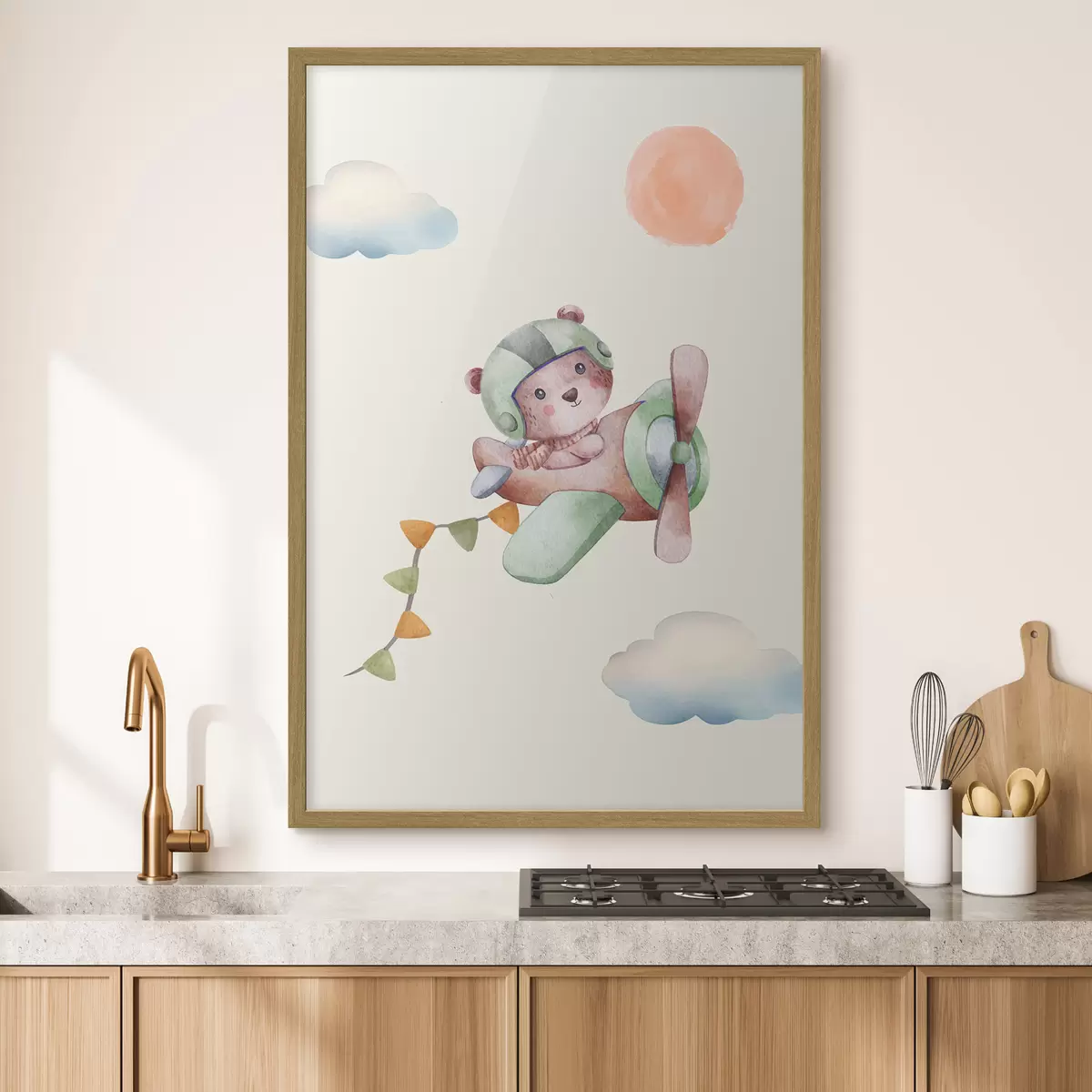 Poster Der Flug eines Teddybären in einem Medizinschrank f37916