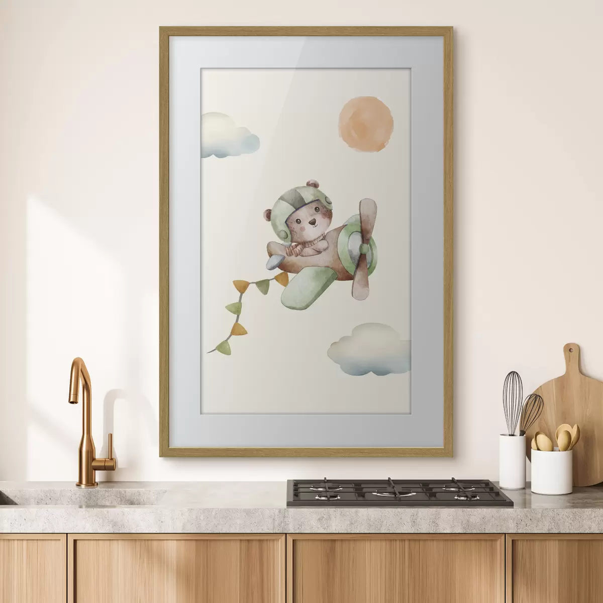 Poster Der Flug eines Teddybären in einem Medizinschrank f37916
