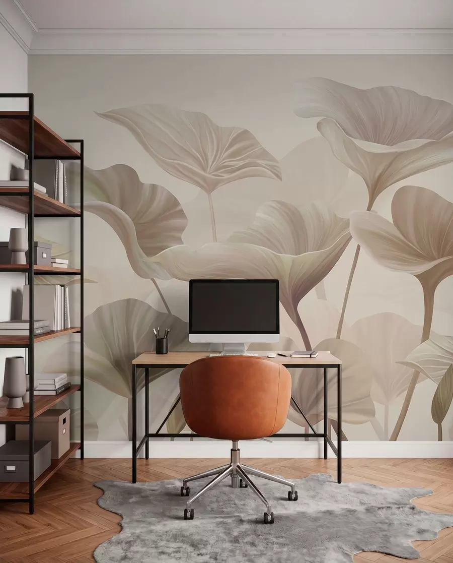 Fototapete Wunderschöne große Blätter in Beige w00385v3