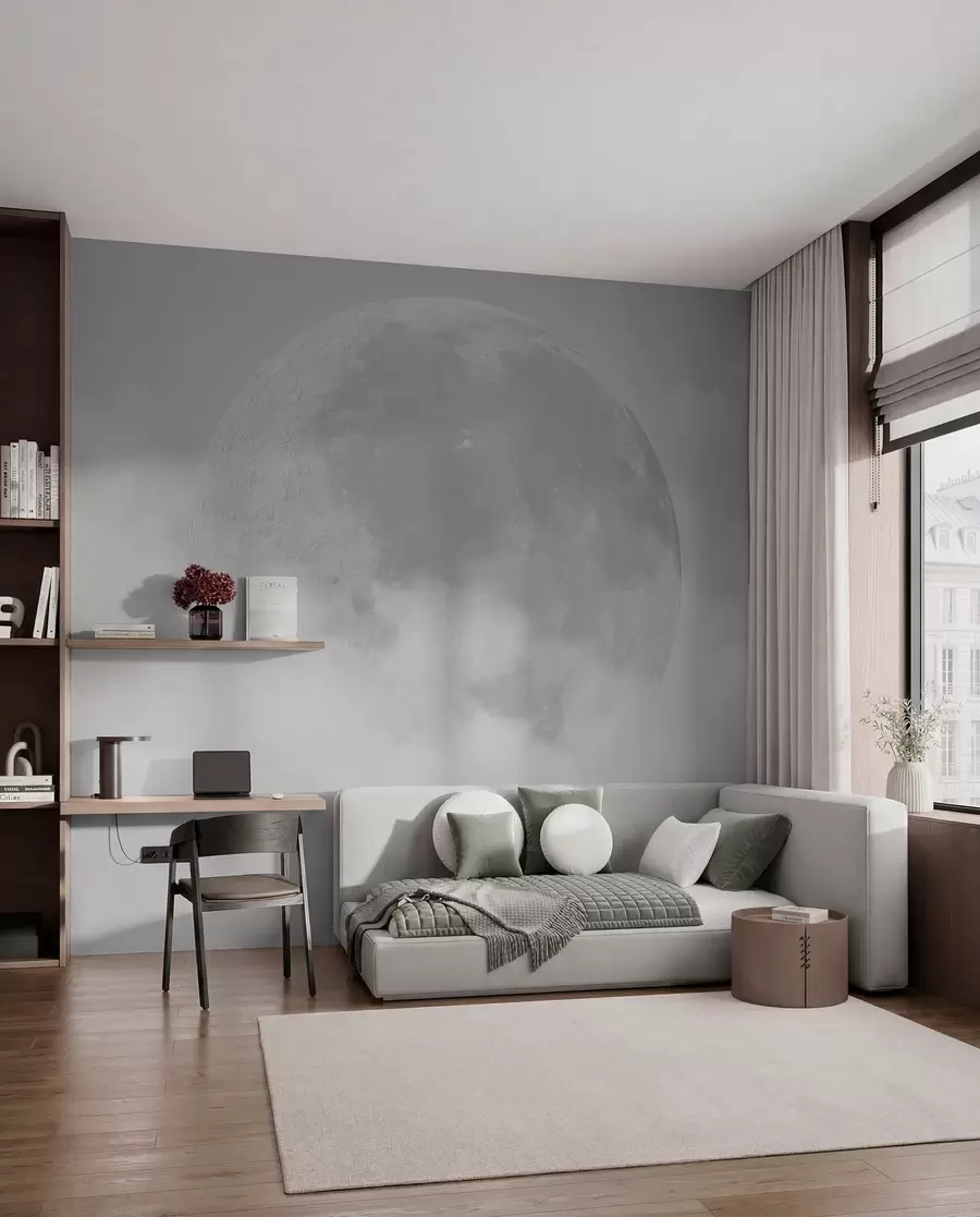 Fototapete Großer Mond zwischen den Wolken im grauen Loft-Stil w00548v1