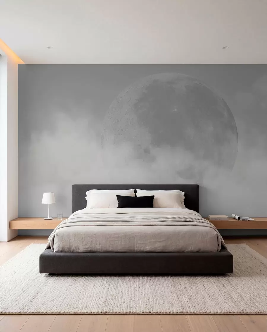 Fototapete Großer Mond zwischen den Wolken im grauen Loft-Stil w00548v1