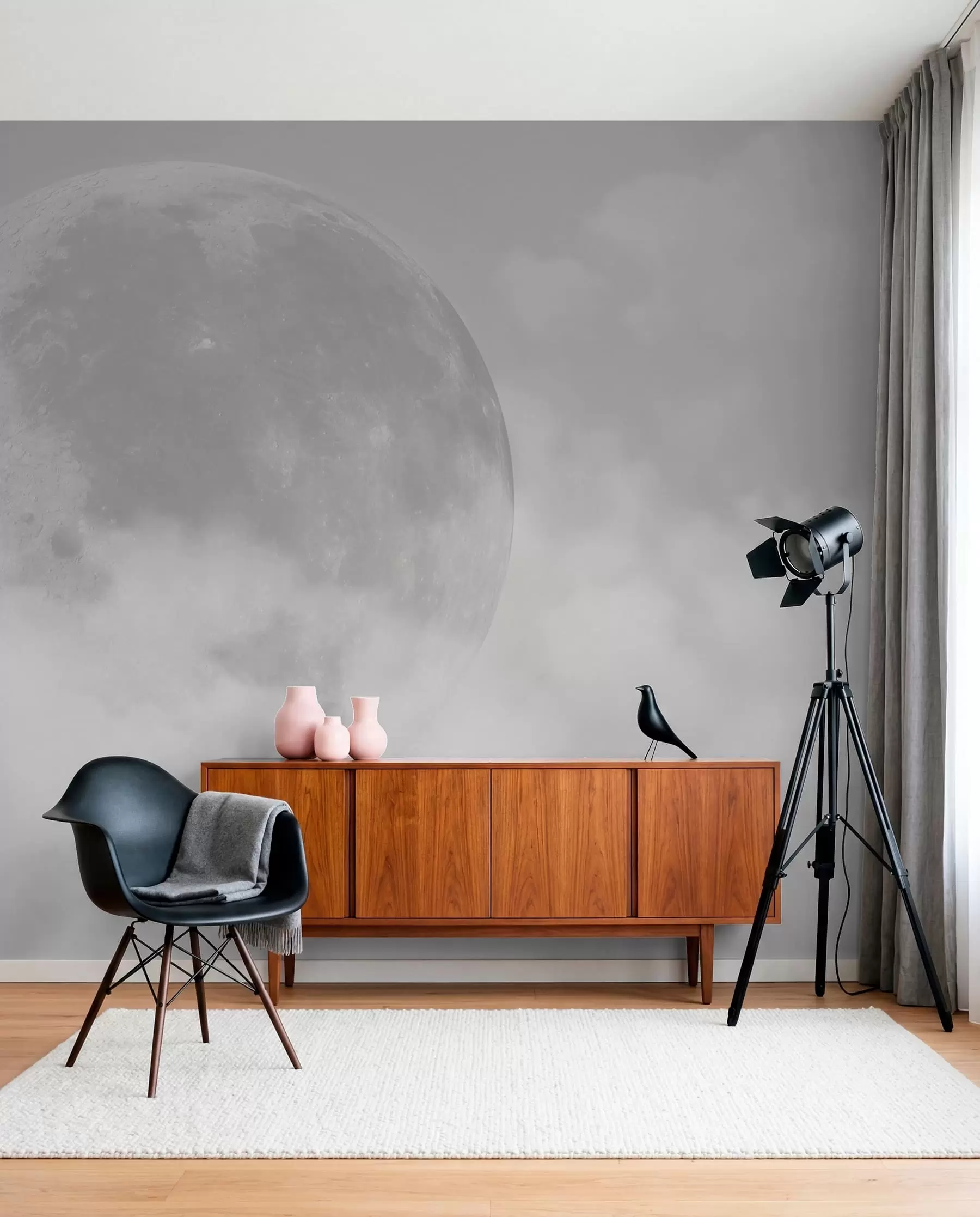 Fototapete Großer Mond zwischen den Wolken im grauen Loft-Stil w00548v1