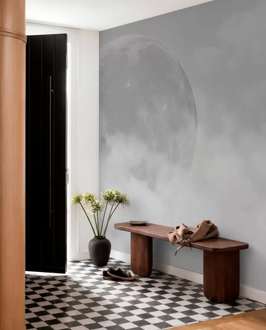 Fototapete Großer Mond zwischen den Wolken im grauen Loft-Stil w00548v1