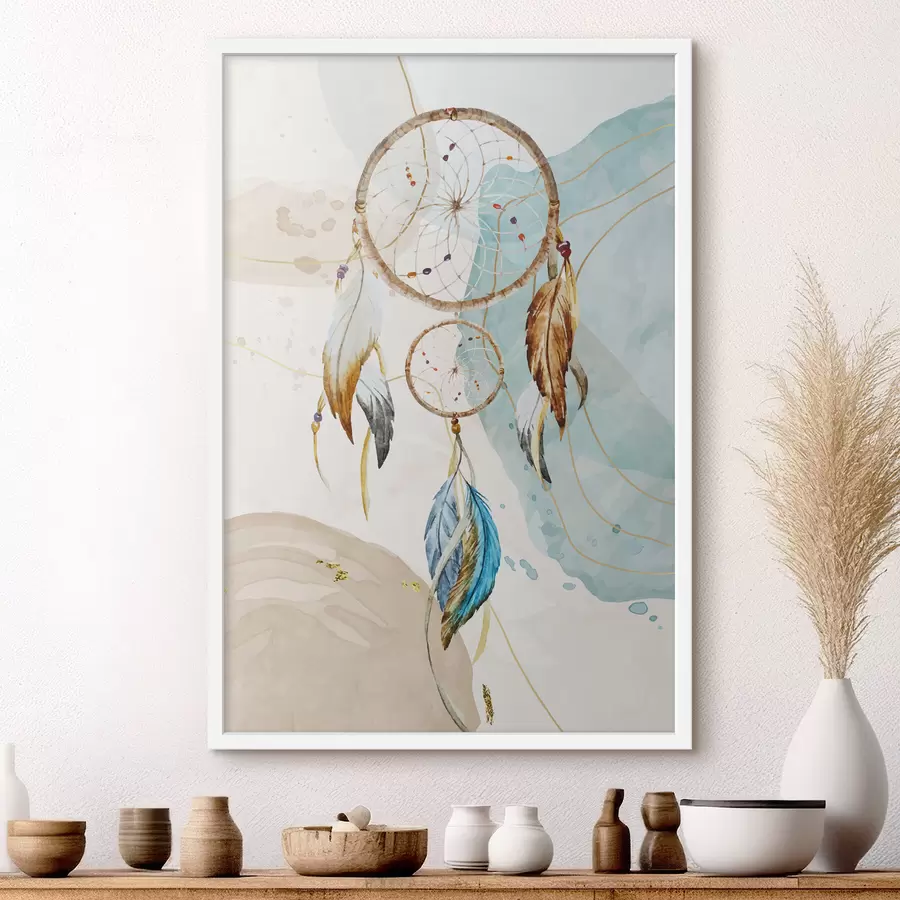 Fototapete Aquarell, Traumfänger, Federn, Pastell f38330