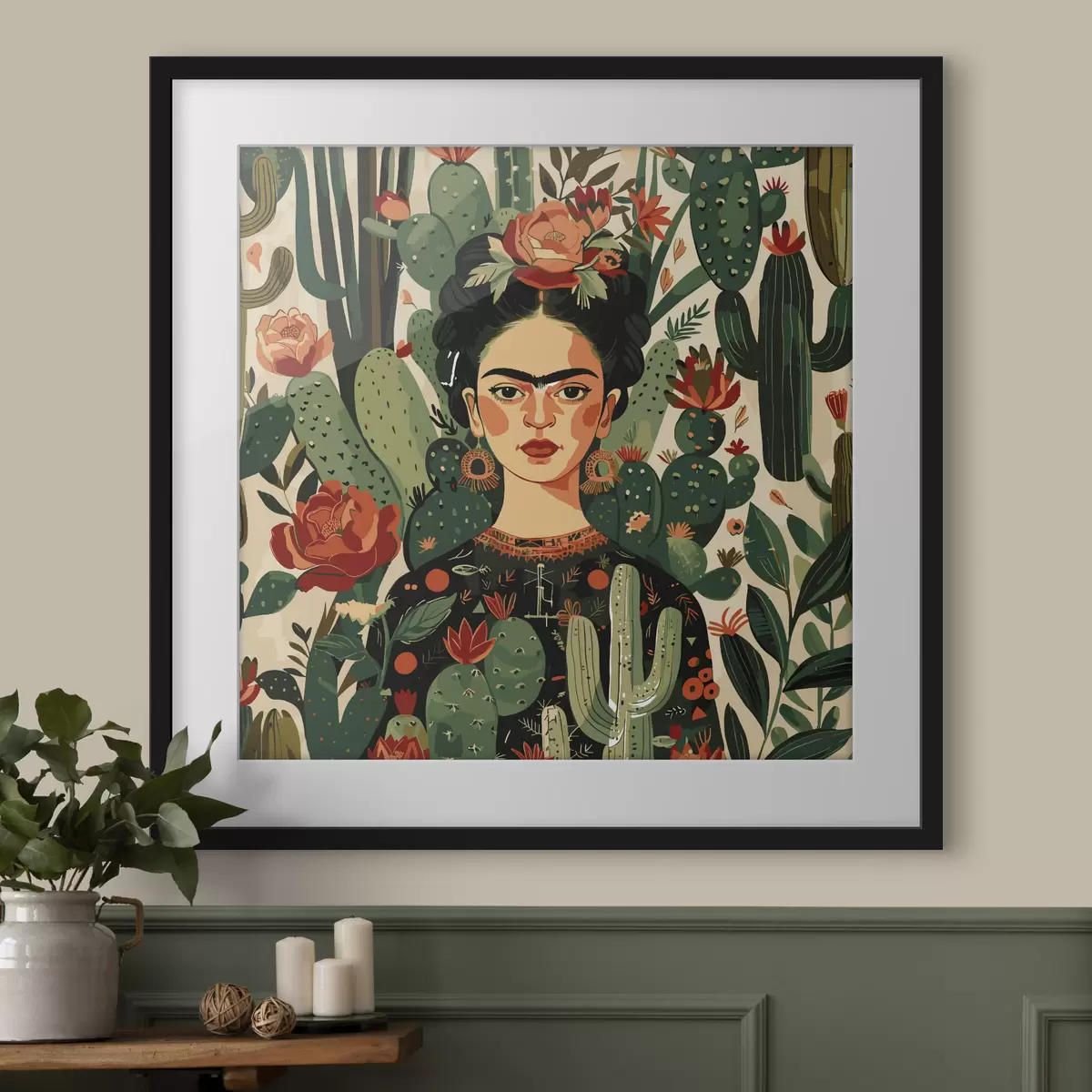 Poster Frida zwischen Kakteen f38415