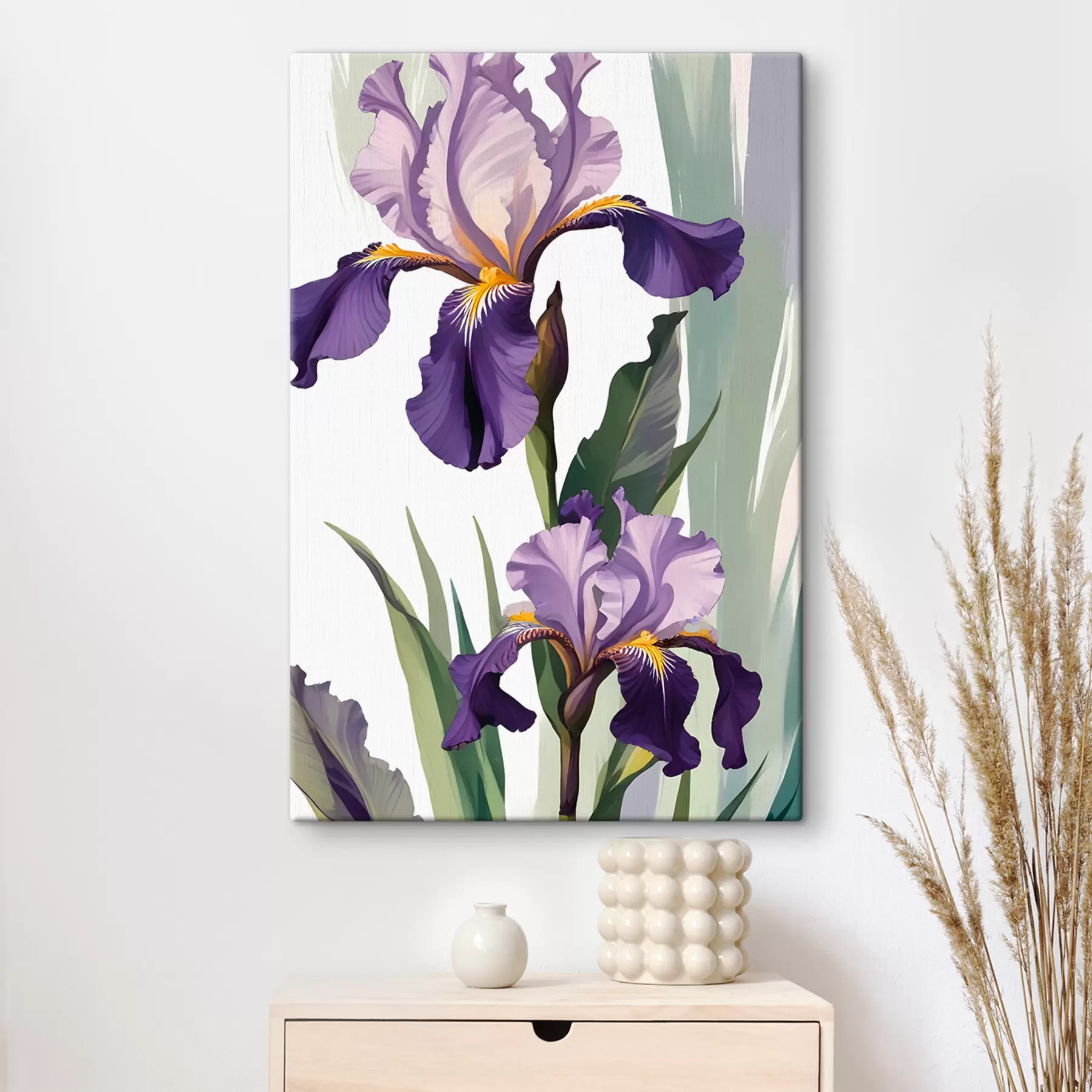 Fototapete Zwei leuchtend violette Irisblüten mit gelber Mitte s38367