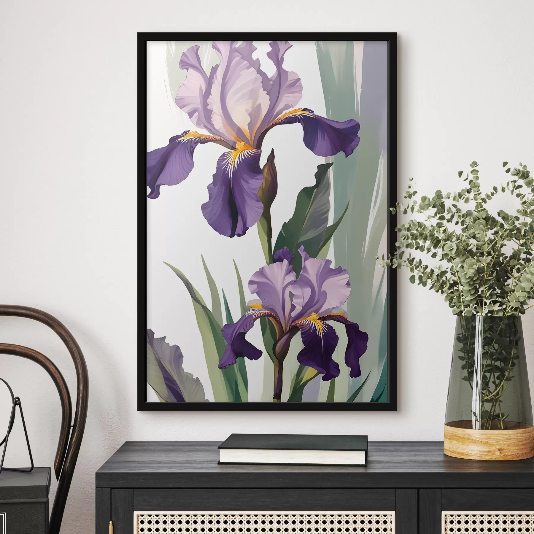 Fototapete Zwei leuchtend violette Irisblüten mit gelber Mitte f38367