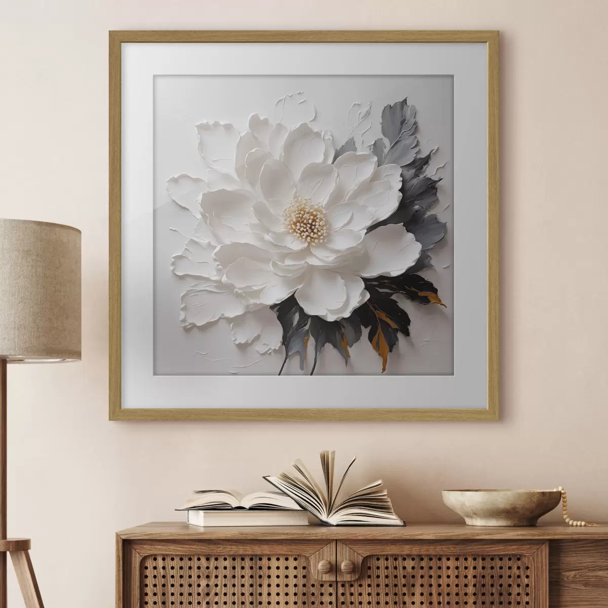 Poster Weiße Blume auf Ölhintergrund f38304