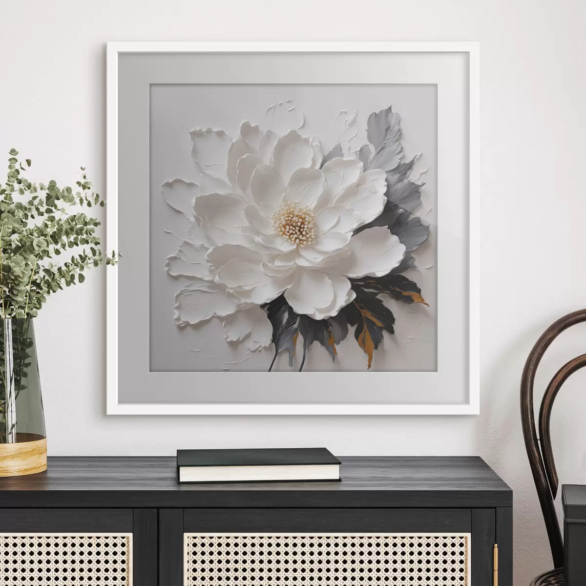 Poster Weiße Blume auf Ölhintergrund f38304
