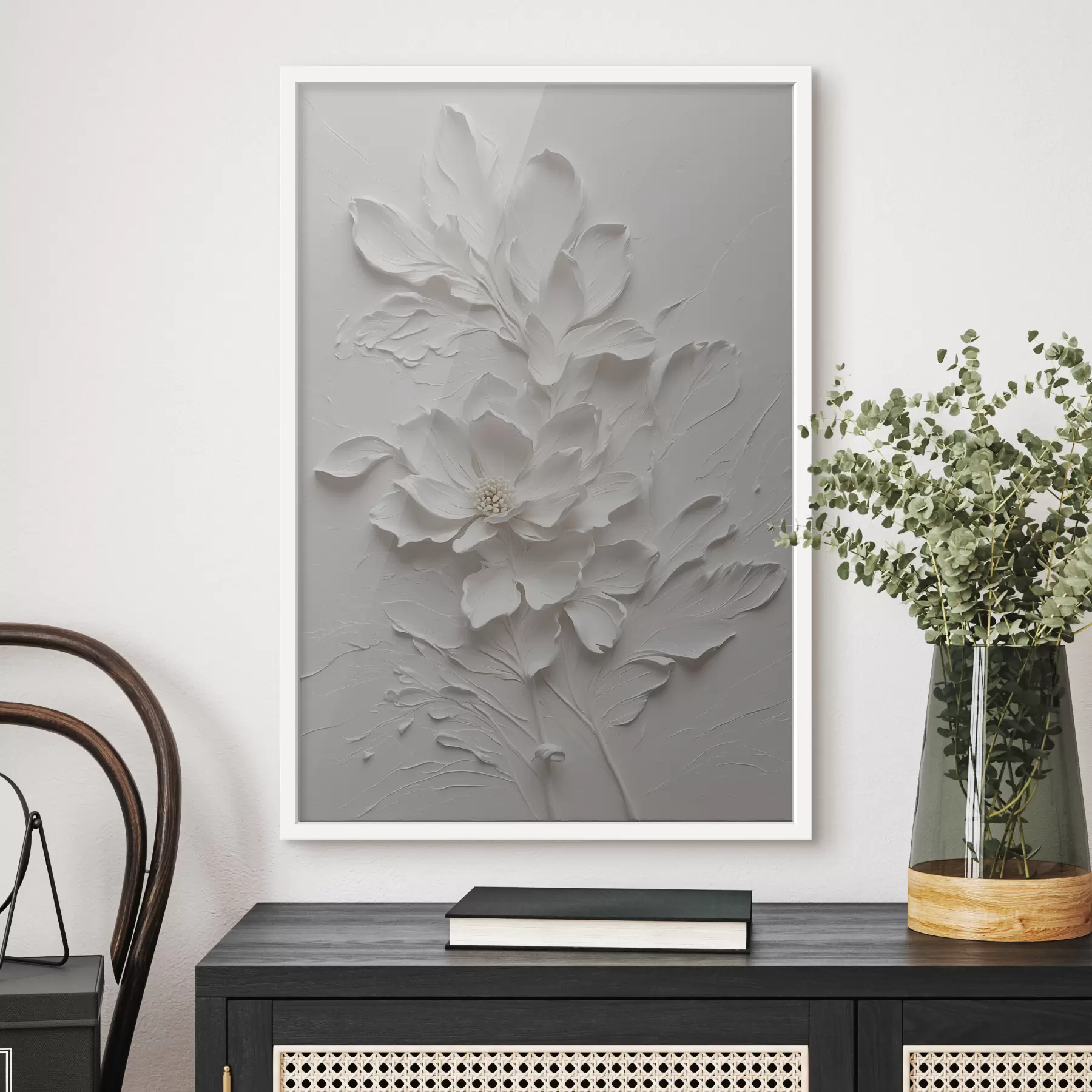 Fototapete Weiße Blume auf weißem Hintergrund in Öl f38305