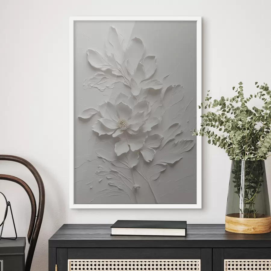 Fototapete Weiße Blume auf weißem Hintergrund in Öl f38305