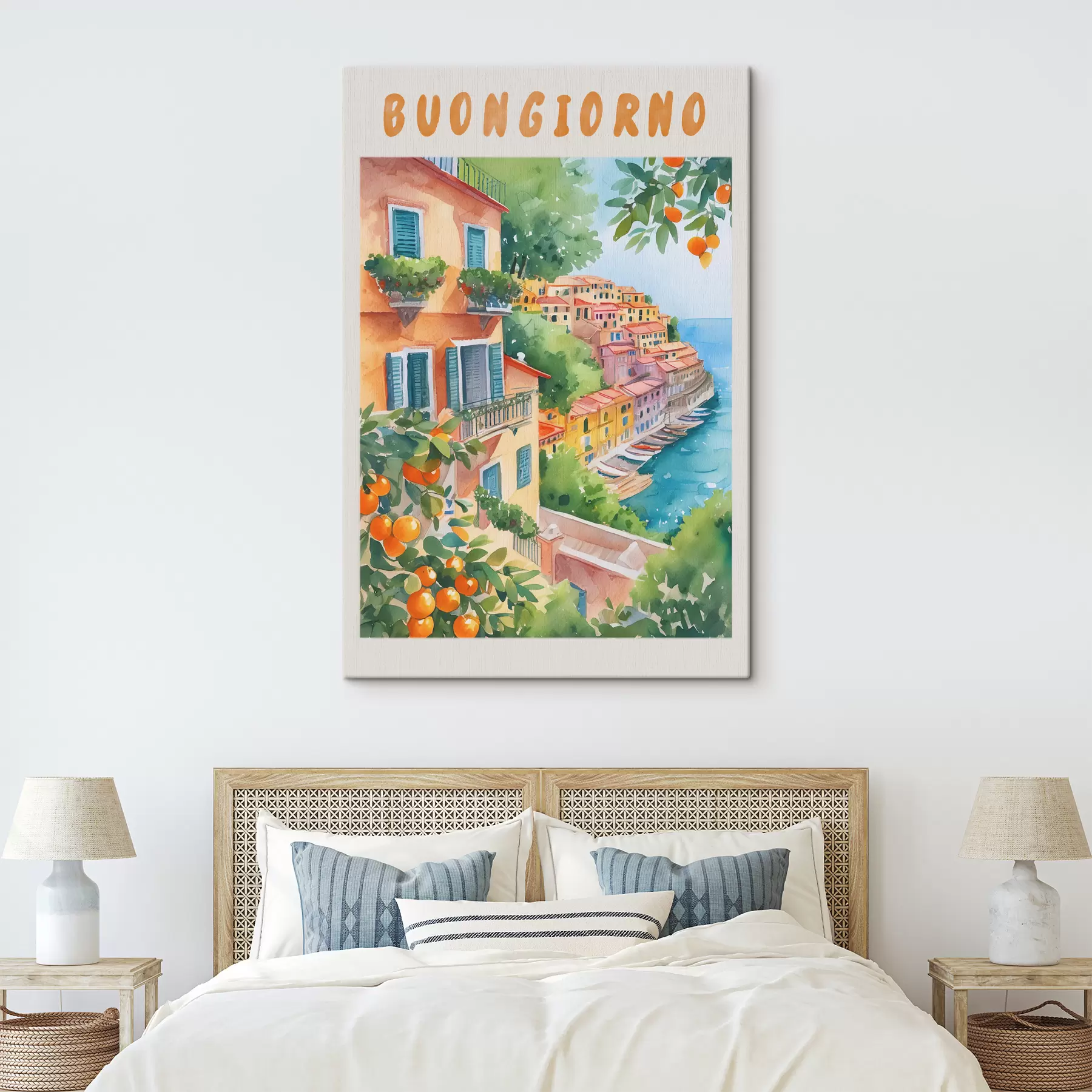 Fototapete Italienische Stadtarchitektur, Amalfiküste, Sommer, Aquarell, Zitronenbaum s38393