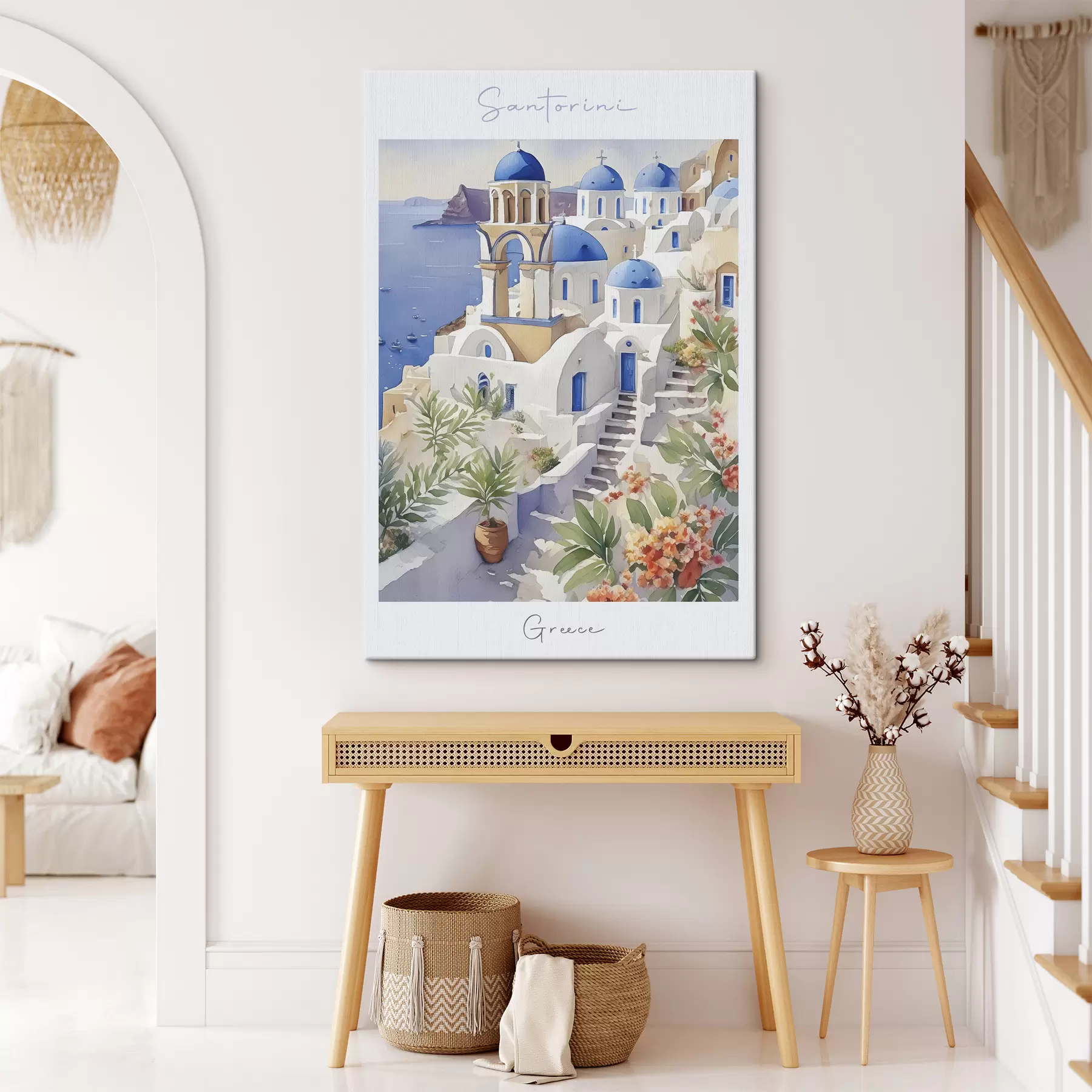 Fototapete Santorini, Griechenland, Architektur, Aquarell, Sommer, Mittelmeerküste s38400
