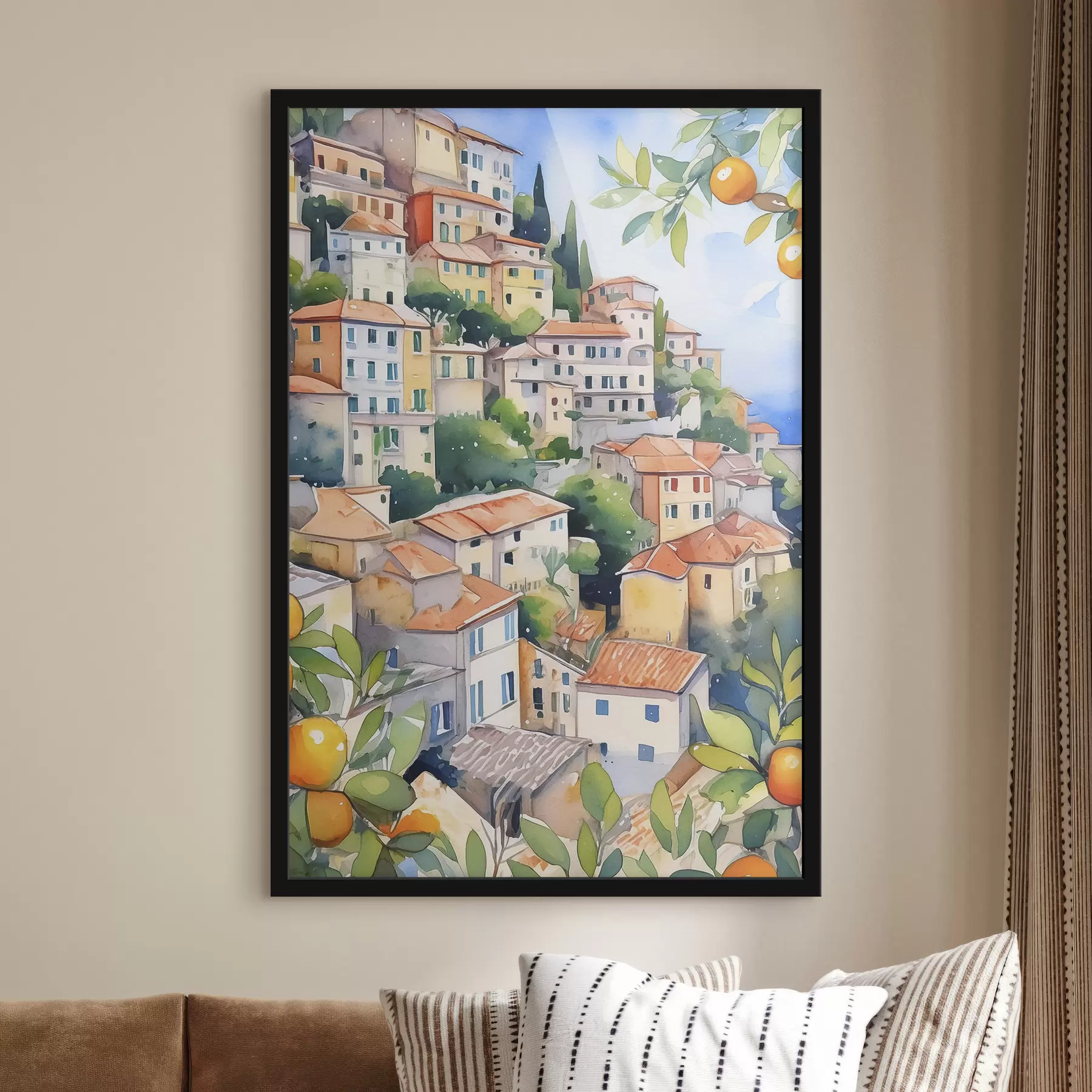 Fototapete Mediterrane Architektur, Aquarell, Sommer, Orangen, Altstadt f38396