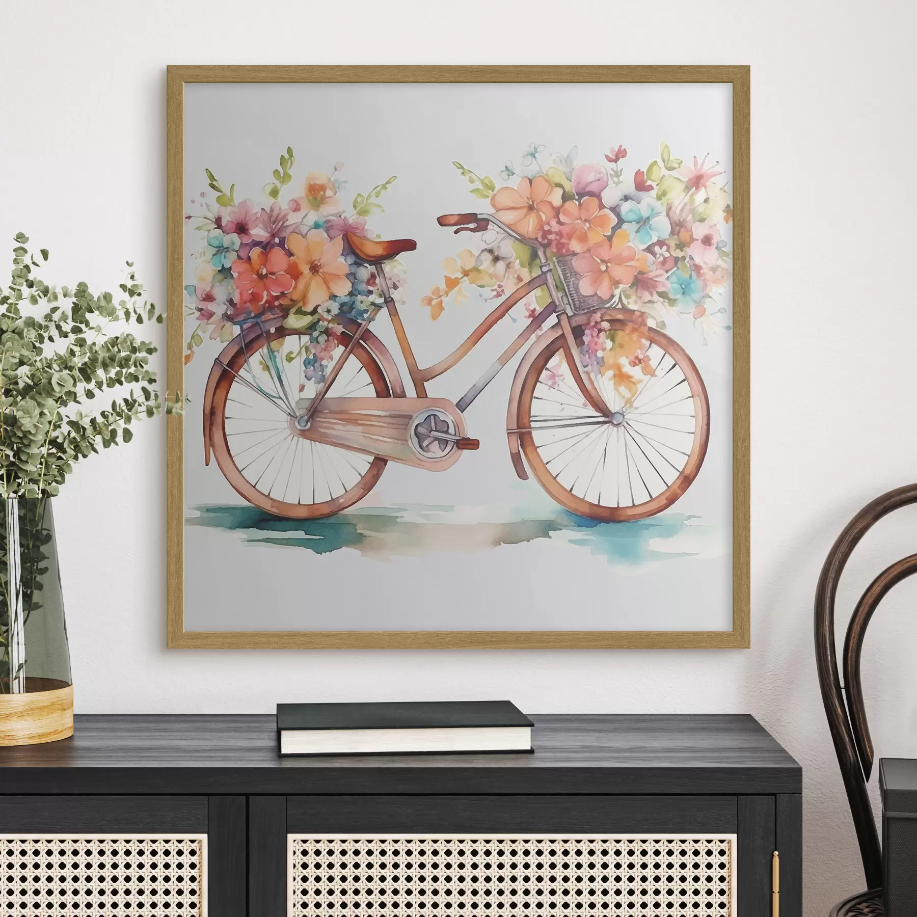 Fototapete fahrrad in leuchtenden Farben, Aquarellfarbe f38447