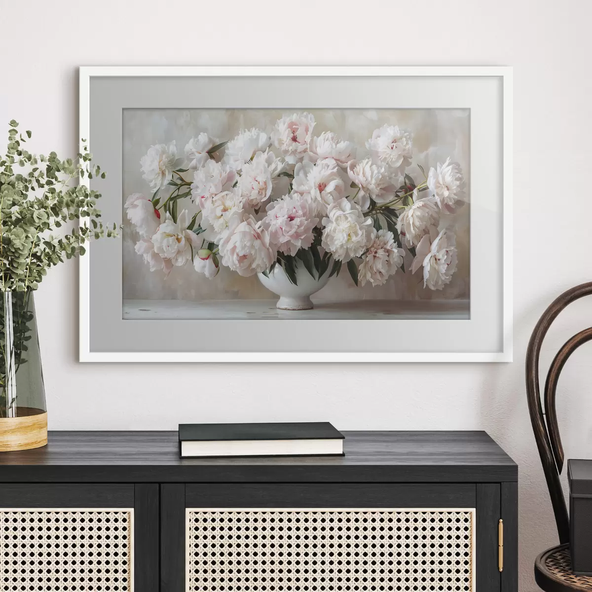 Poster Leichte Pfingstrosen in einer Vase f38461
