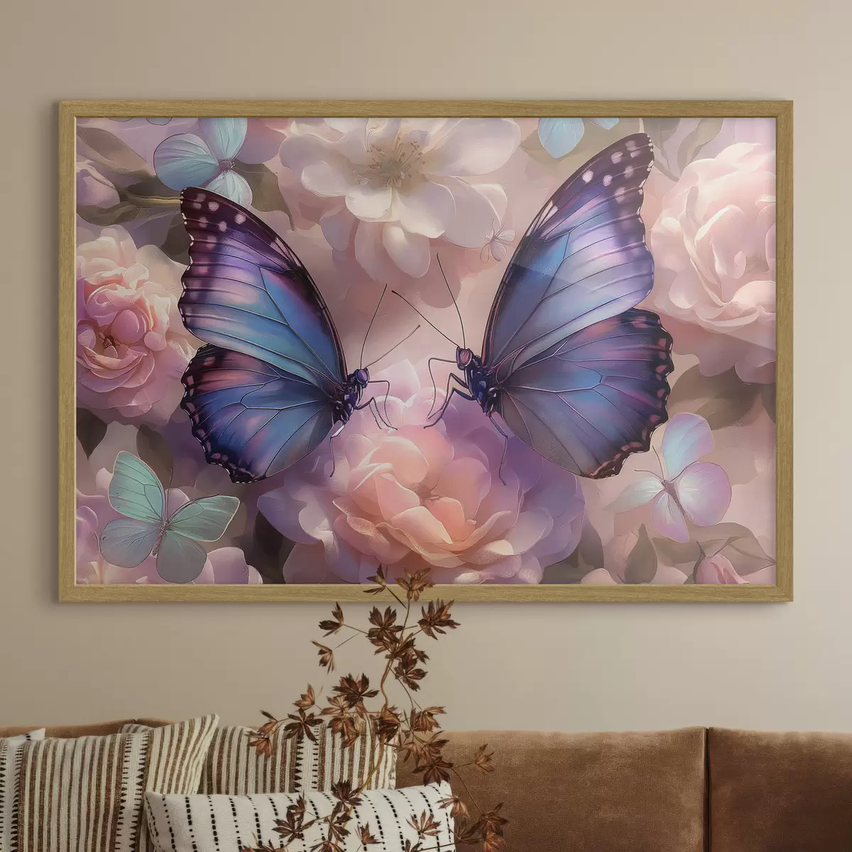 Poster Zwei Schmetterlinge in Blumen im Aquarellstil f38534