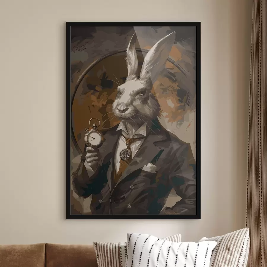 Fototapete Hase mit Uhr im Vintage Stil f38507