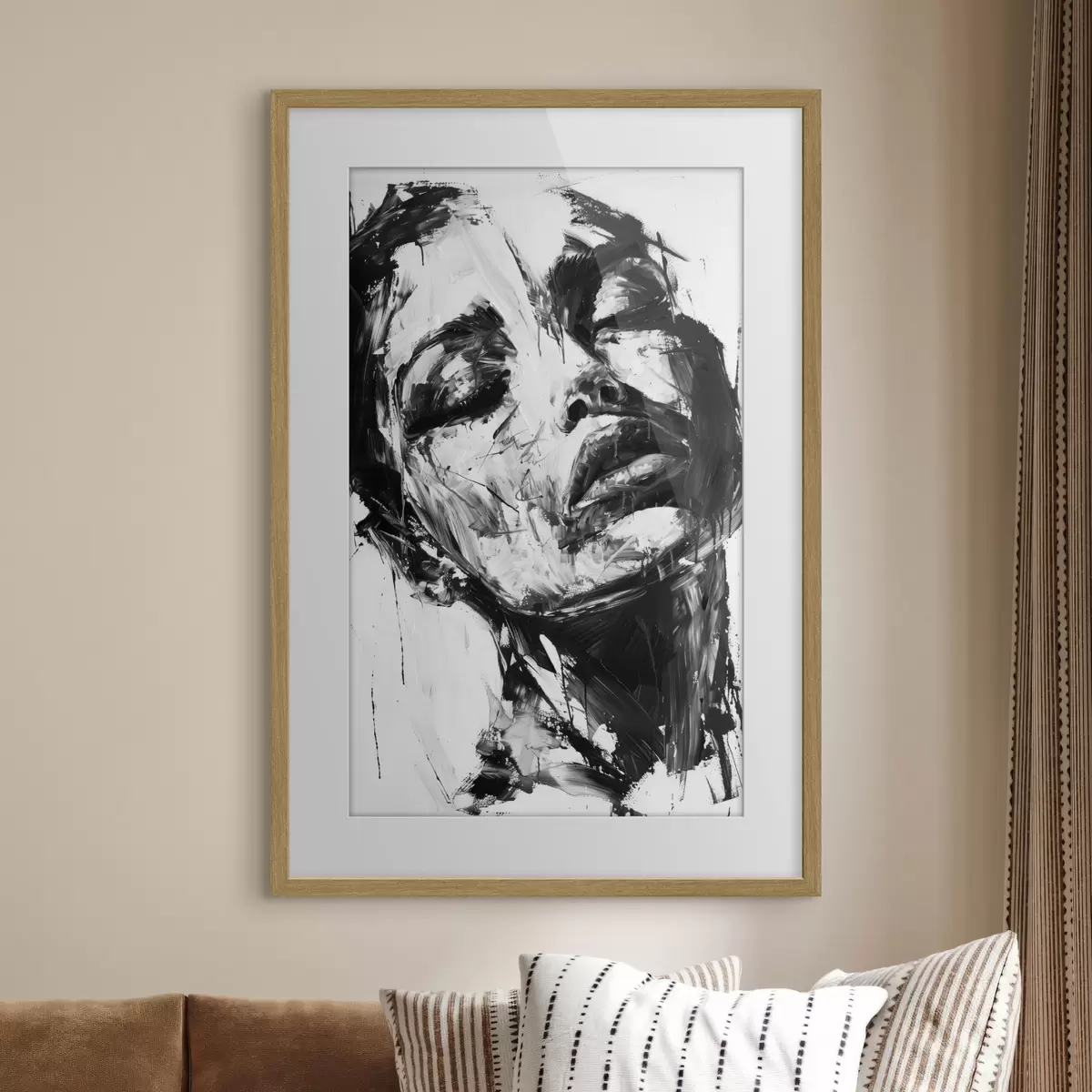 Poster Porträt einer Frau mit schwarzen Pinselstrichen f38641