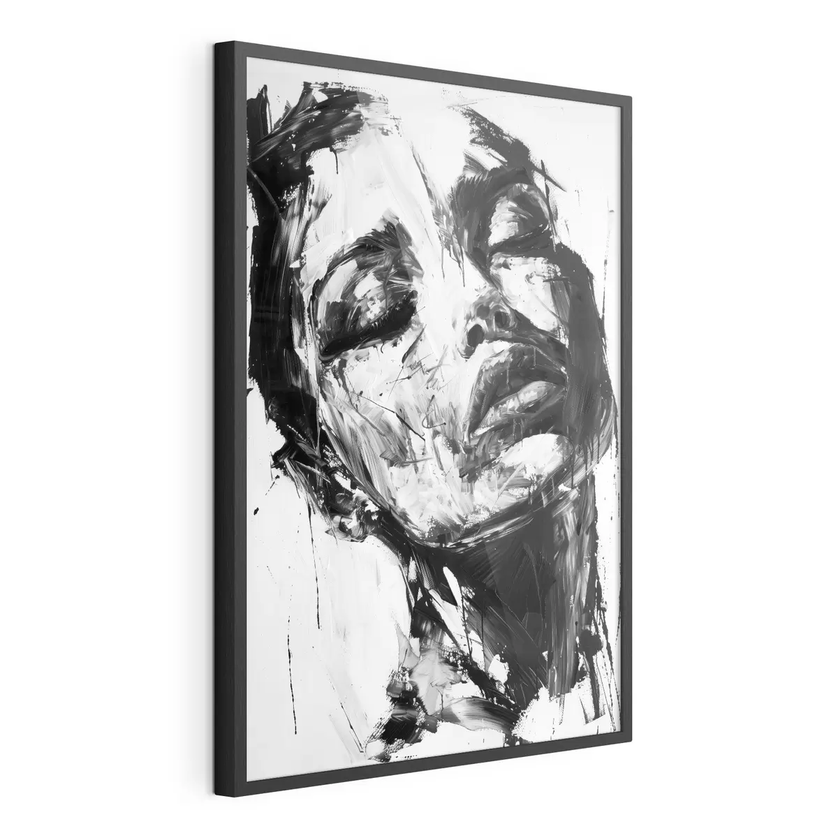 Poster Porträt einer Frau mit schwarzen Pinselstrichen f38641