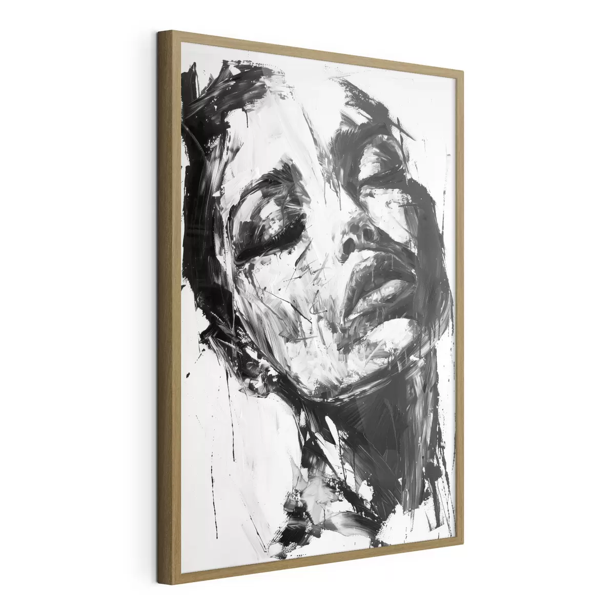 Poster Porträt einer Frau mit schwarzen Pinselstrichen f38641