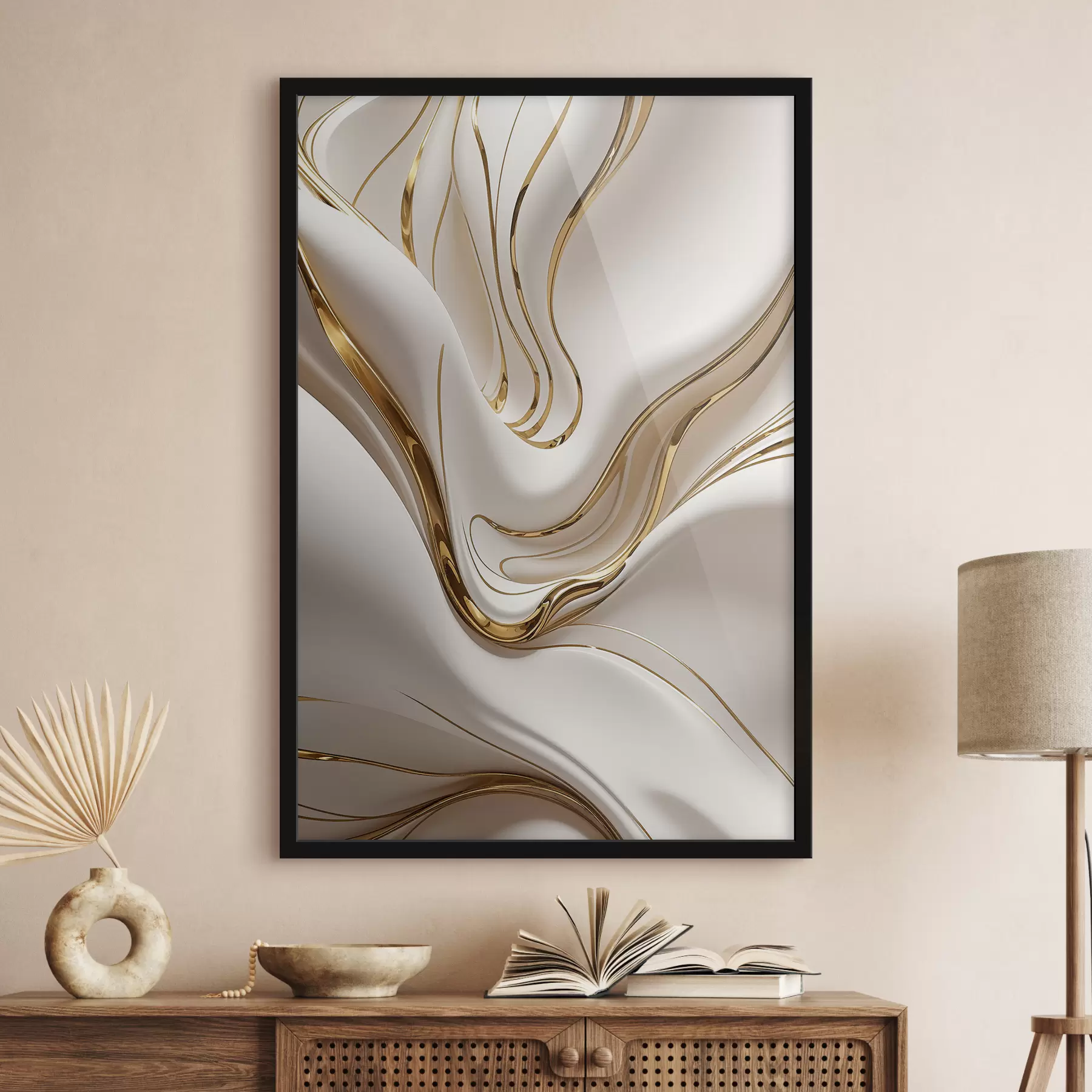 Fototapete Fließende und weiße abstrakte Formen, die an flüssiges oder geschmolzenes Metall erinnern, dynamische Komposition f38767